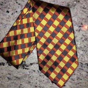 Ermenegildo Zegna: MENS LUXURY 100% Silk Neck Tie, Gold/Navy/Rust Made in Italy
